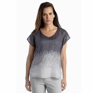 Eileen Fisher Dapple Printed Ramie Box Top Womens S Gray Semi‎ Sheer Lightweight
